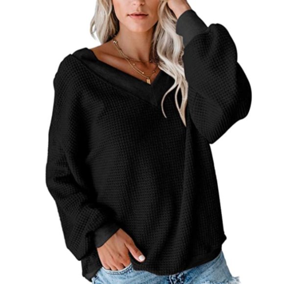 C.C. Boutique Sweaters - NWT Waffle Knit V-Neck Slouchy Oversized Sweater
